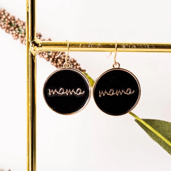 NWT BOUTIQUE   'MAMA' BLACK & GOLDTONE EARRINGS   *GREAT GIFT IDEA* - Picture 1 of 1